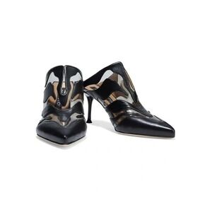 Sergio Rossi Mule Heels Womens Sz 5 Black Leather Pointed Toe Stiletto Italy